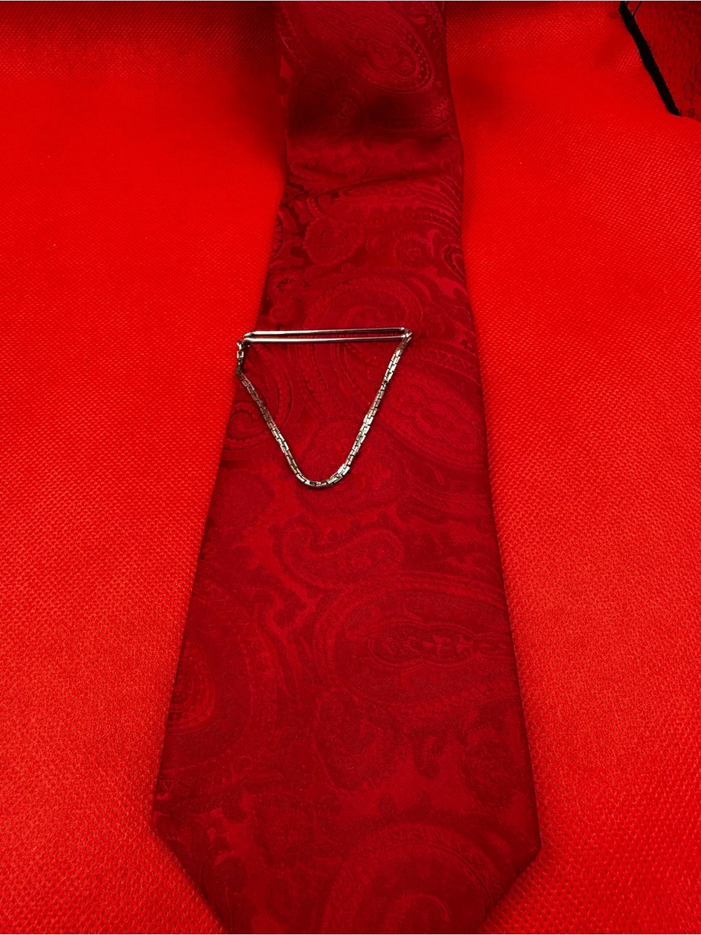 Swank Silver Tone Tie Bar Clip with Chain Swag Design - MbTSCd1